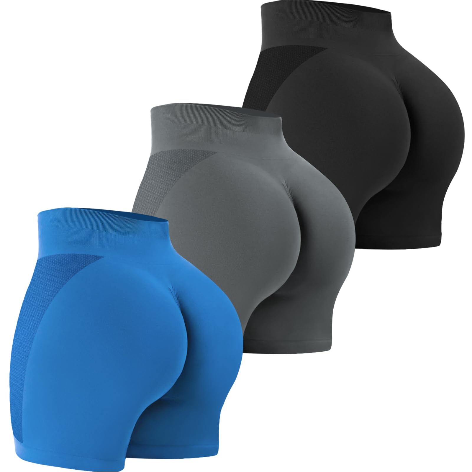 VVX 3 Piece Workout Shorts Womens Seamless High Waist Butt Lifting Scrunch Yoga Gym Shorts