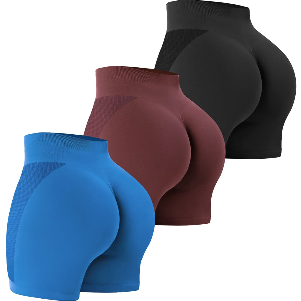 VVX 3 Piece Workout Shorts Womens Seamless High Waist Butt Lifting Scrunch Yoga Gym Shorts