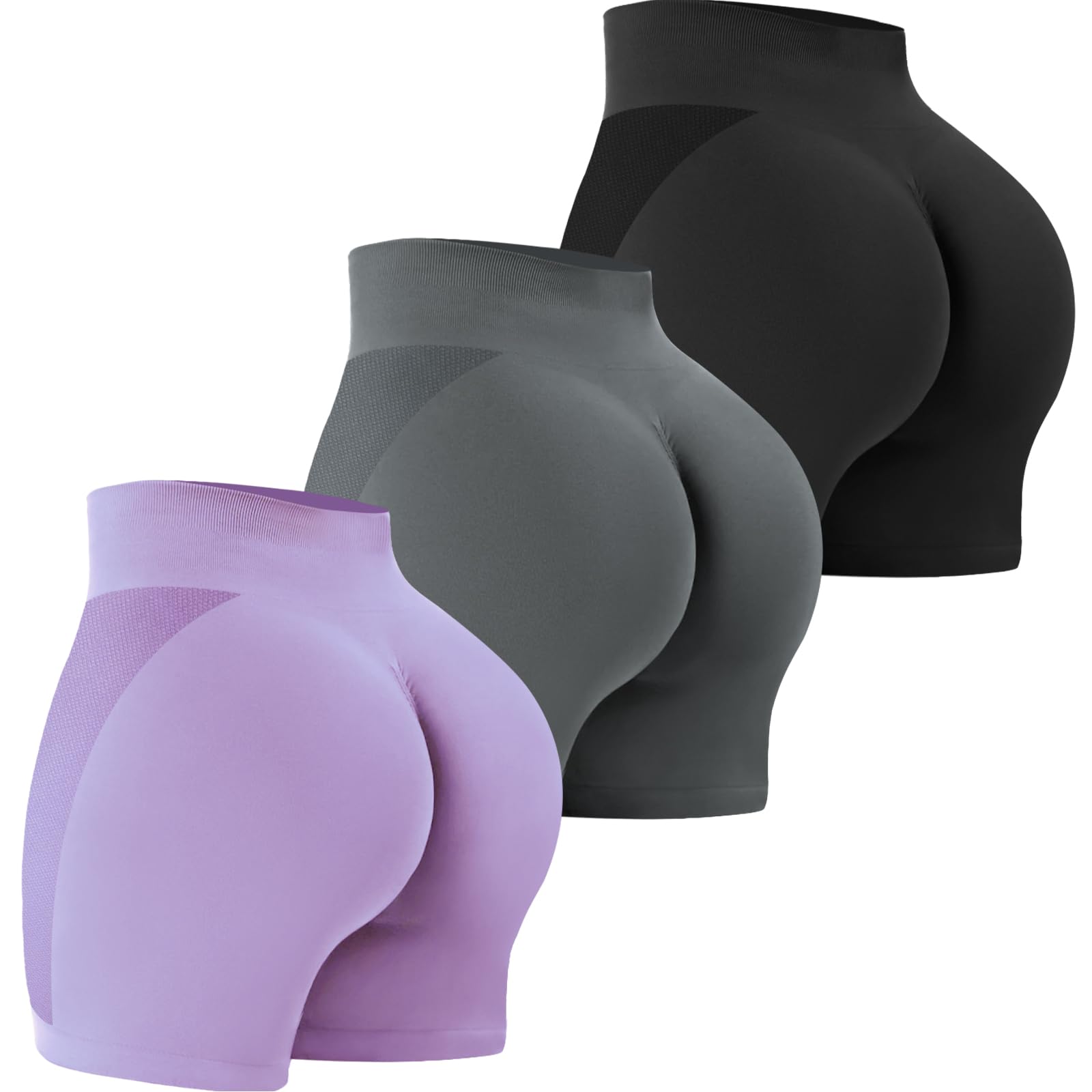 VVX 3 Piece Workout Shorts Womens Seamless High Waist Butt Lifting Scrunch Yoga Gym Shorts