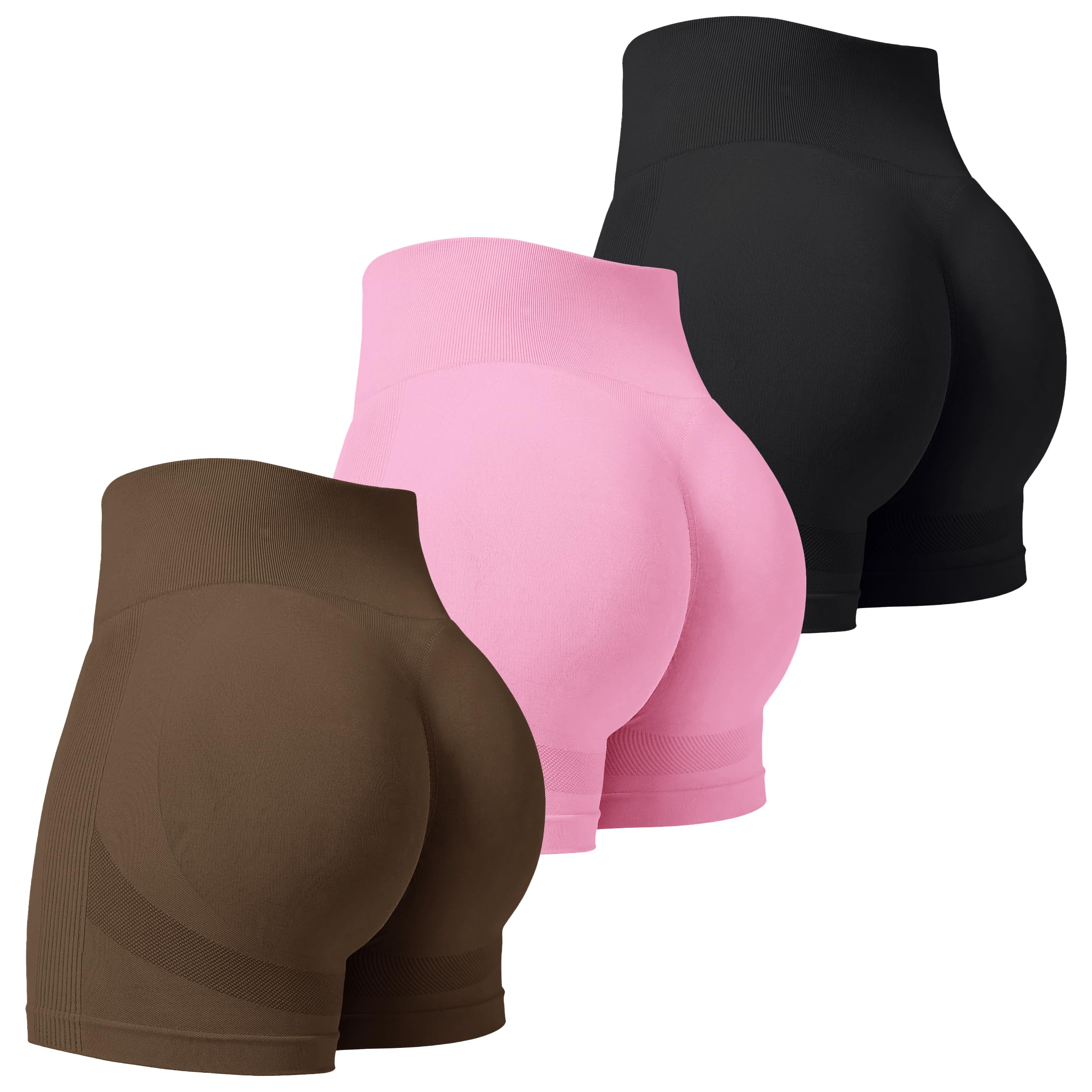 VVX 3 Piece Workout Shorts Womens Seamless High Waist Butt Lifting Scrunch Yoga Gym Shorts