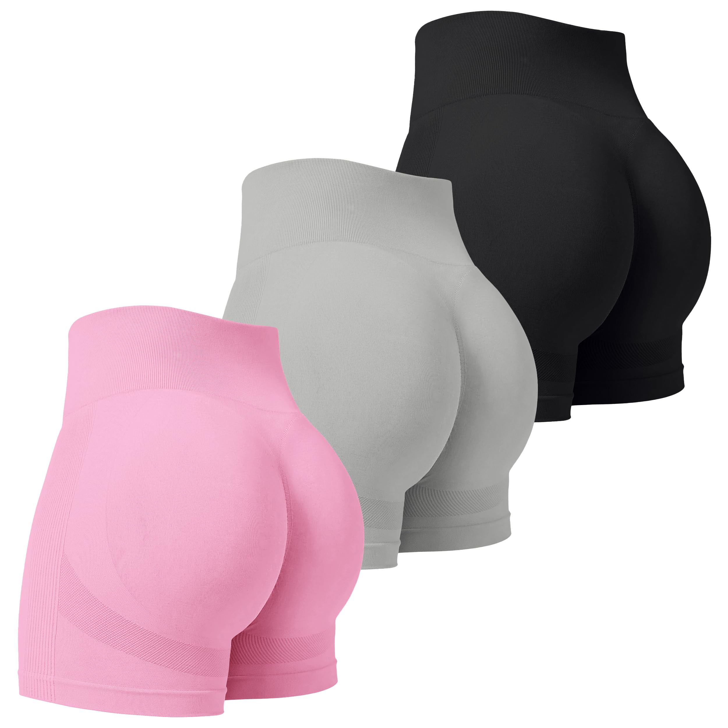 VVX 3 Piece Workout Shorts Womens Seamless High Waist Butt Lifting Scrunch Yoga Gym Shorts