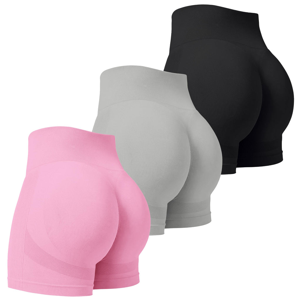 VVX 3 Piece Workout Shorts Womens Seamless High Waist Butt Lifting Scrunch Yoga Gym Shorts