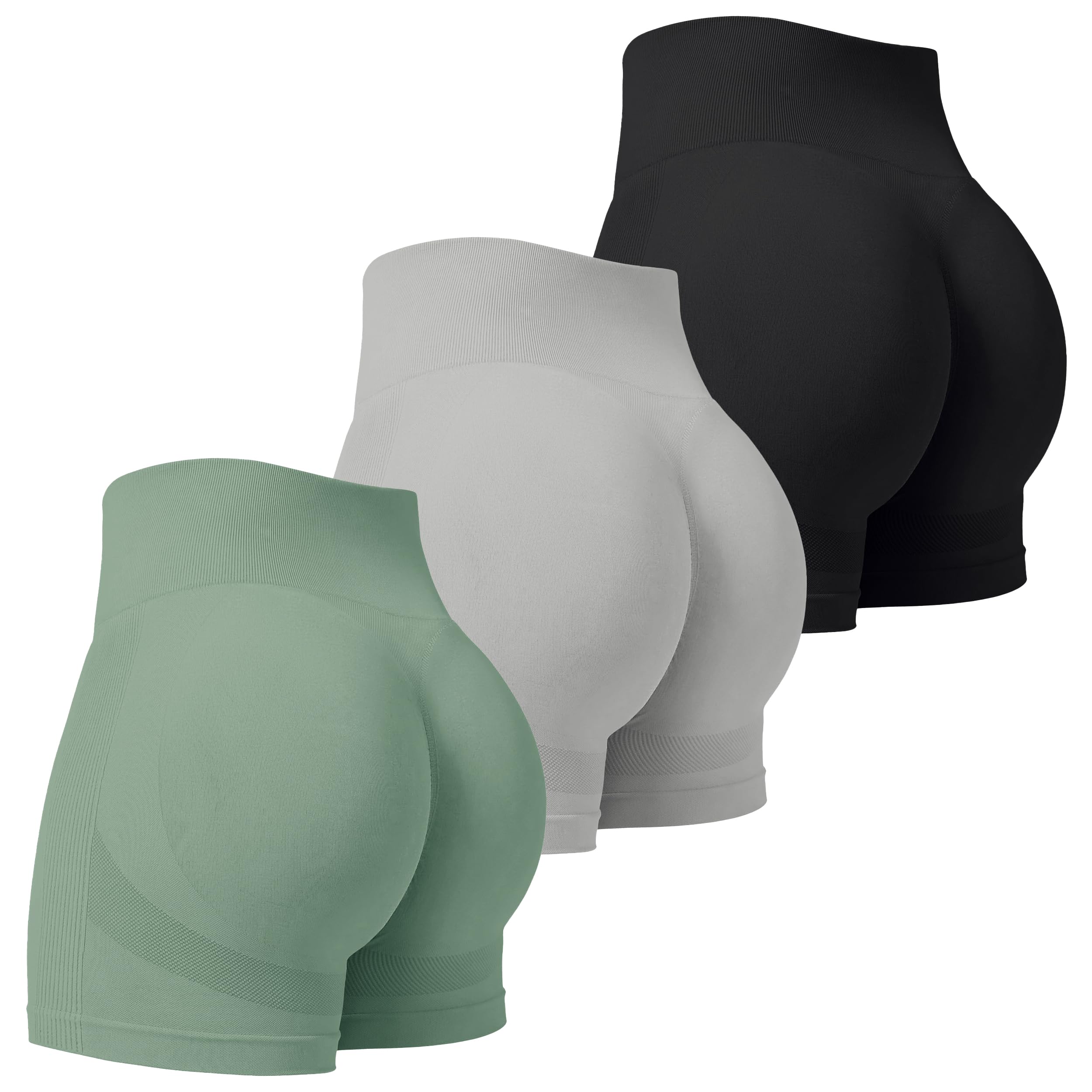 VVX 3 Piece Workout Shorts Womens Seamless High Waist Butt Lifting Scrunch Yoga Gym Shorts