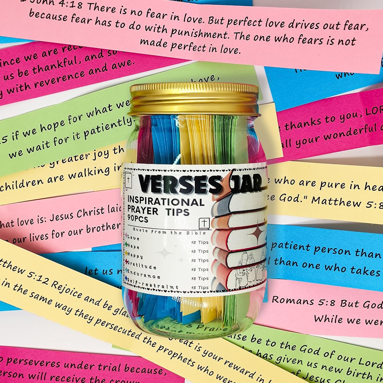 Bible Verses in a Jar, 90Pcs Mini Bible Verse Cards, Scripture Prayer Jar with Coloring Bible Verses, Bible Tabs, Pink Bible, Bible Bookmarks, Christian Gifts, Bible Journaling Supplies