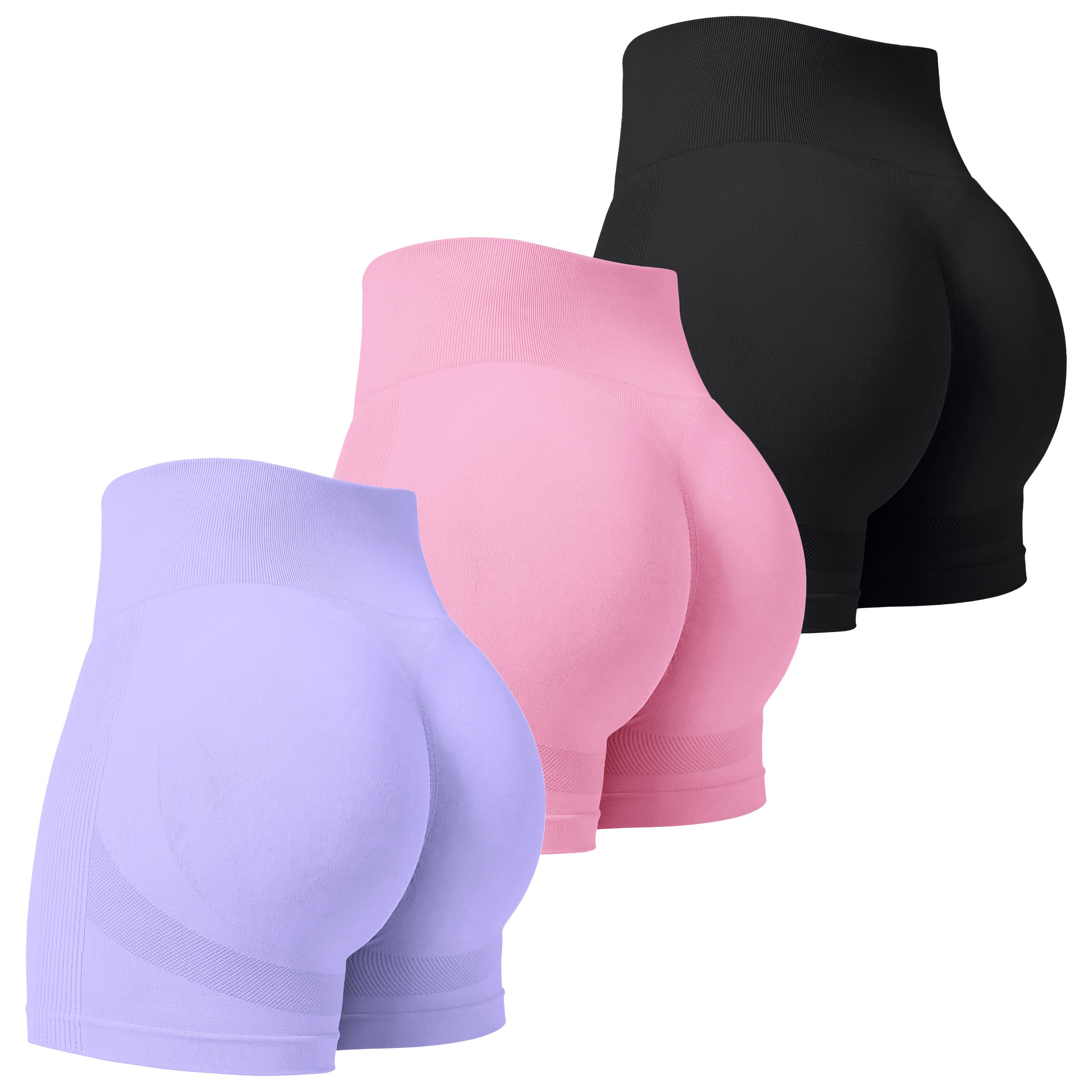 VVX 3 Piece Workout Shorts Womens Seamless High Waist Butt Lifting Scrunch Yoga Gym Shorts